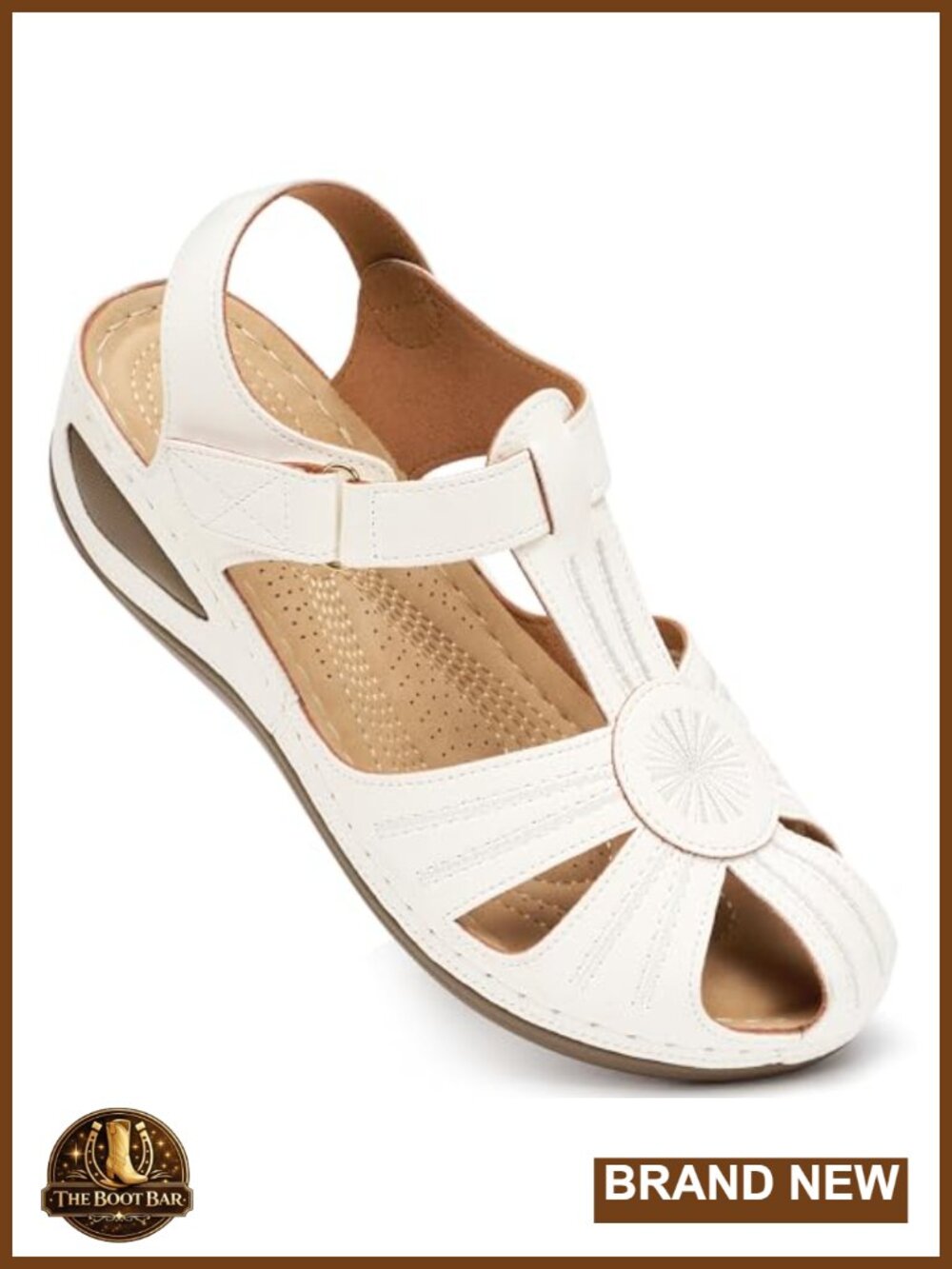 Closed Toe Wedge Sandals with Cutout Upper, Adjustable Straps, Cushioned Footbed